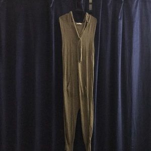 Olive green Zara knit sleeveless jumpsuit w/hood